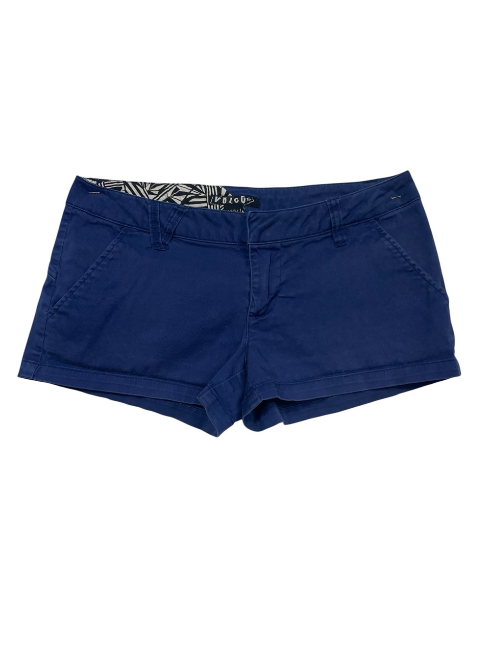 VTG Volcom Micro Chino Booty Shorts 1 Blue Skater Surfer Girl Low Rise